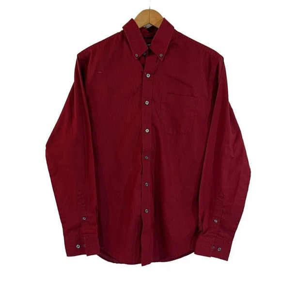 Croft & Barrow Mens Red Button Up Shirt Size Small Long Sleeves Striped Pocket - Picture 1 of 4
